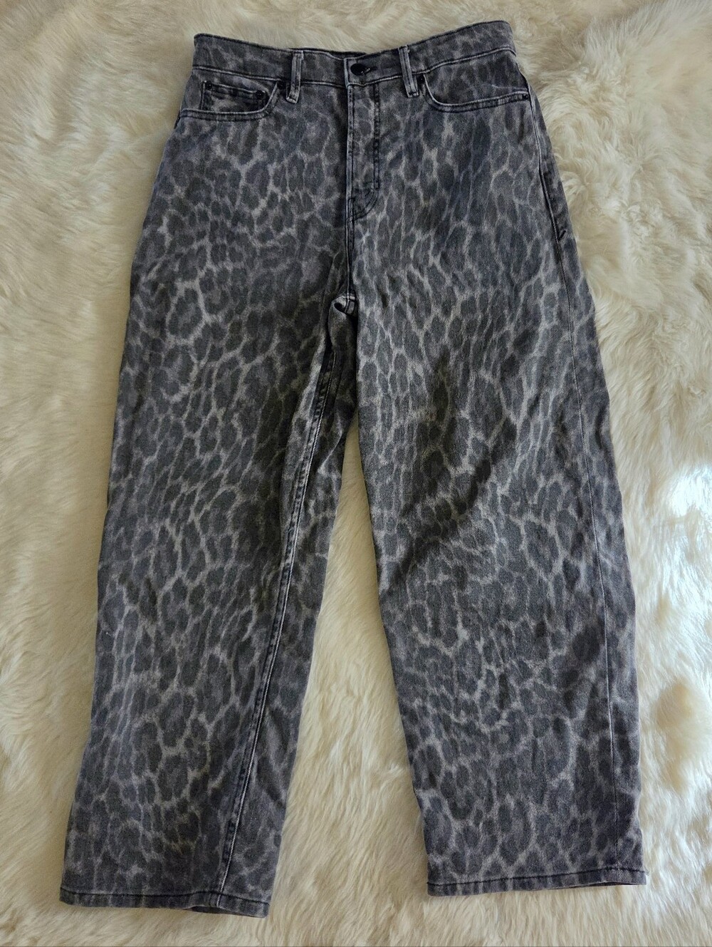 Good American Good Standard Barrel Jeans In Grey Lucky Leopard Size 28 - Picture 5 of 12